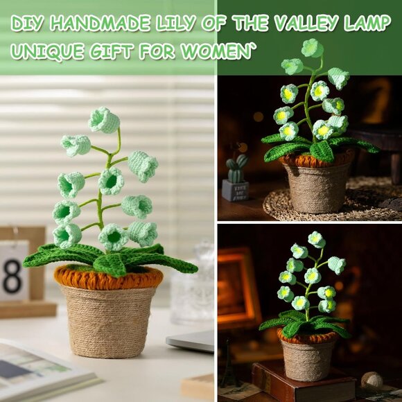 Lily Valley Artificial Crochet Lights Flowers Green Lamp Cordless Home Decor - Picture 5 of 6